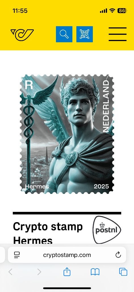 Crypto stamp Hermes blauw, niet geclaimd, Postzegels en Munten, Verzenden, Na 1940, Postfris