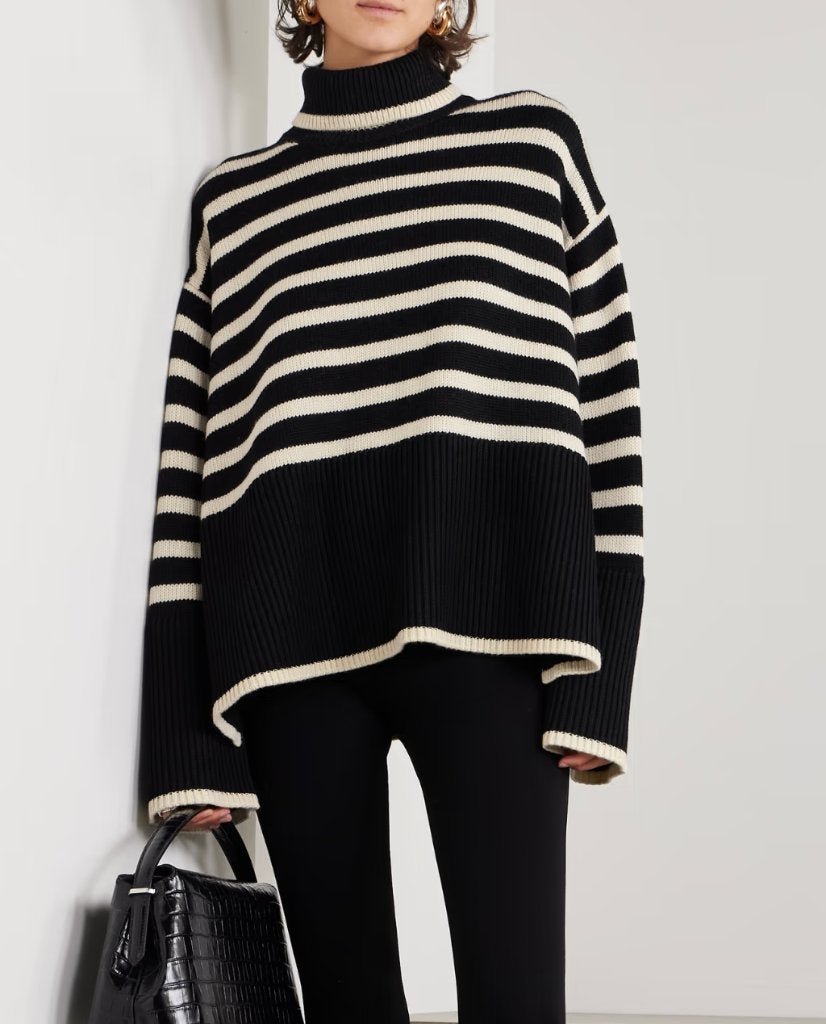 Totême prachtige coltrui zwart/ecru mt XS/S ZGAN incl vk, Kleding | Dames, Zo goed als nieuw, Maat 34 (XS) of kleiner, Totême