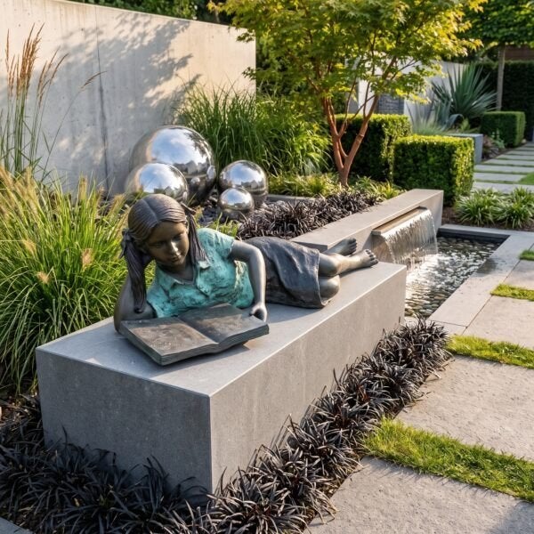 29054 Beeld Tuinbeeld Lezend Meisje Brons 1,18 m, Tuin en Terras, Ophalen, Nieuw, Overige materialen