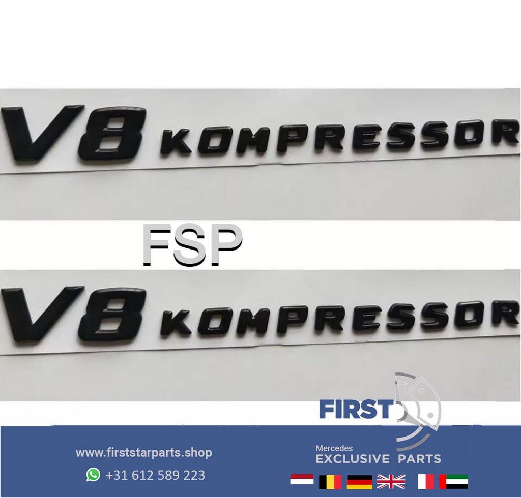 V8 KOMPRESSOR LOGO SET ZWART EMBLEEM ZIJSCHERM BADGE Mercede