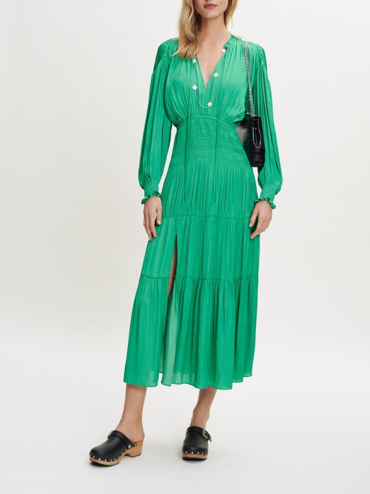 Maje Groene Maxi Jurk, Kleding | Dames, Jurken, Zo goed als nieuw, Maat 34 (XS) of kleiner, Groen, Onder de knie, Ophalen of Verzenden