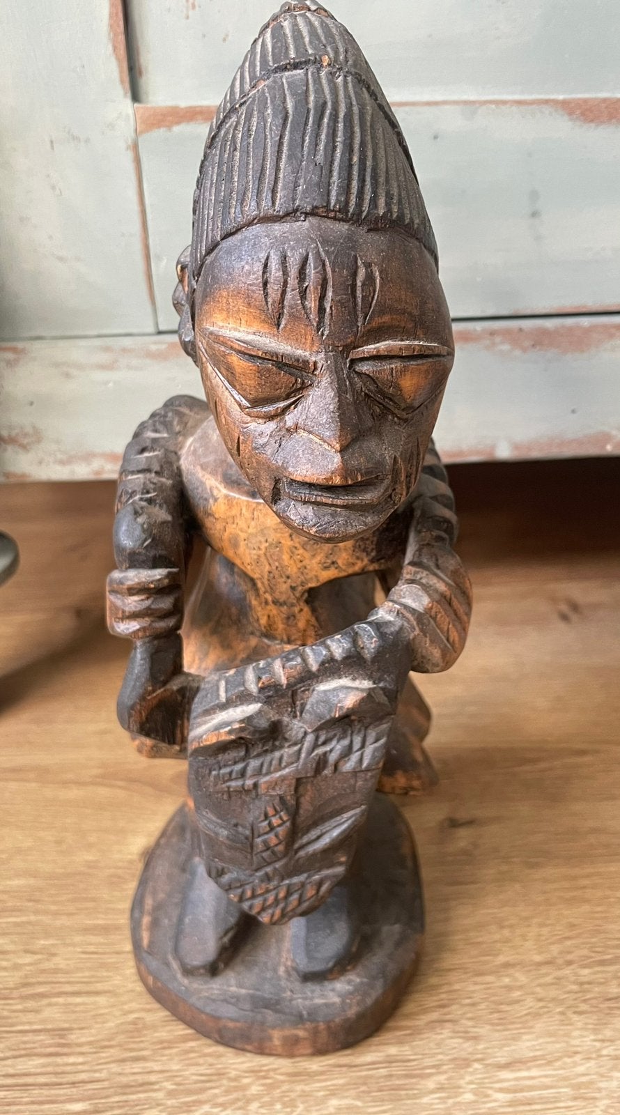 Prachtig houten beeld Eshu op bok Nigeria Yoruba, Ophalen of Verzenden