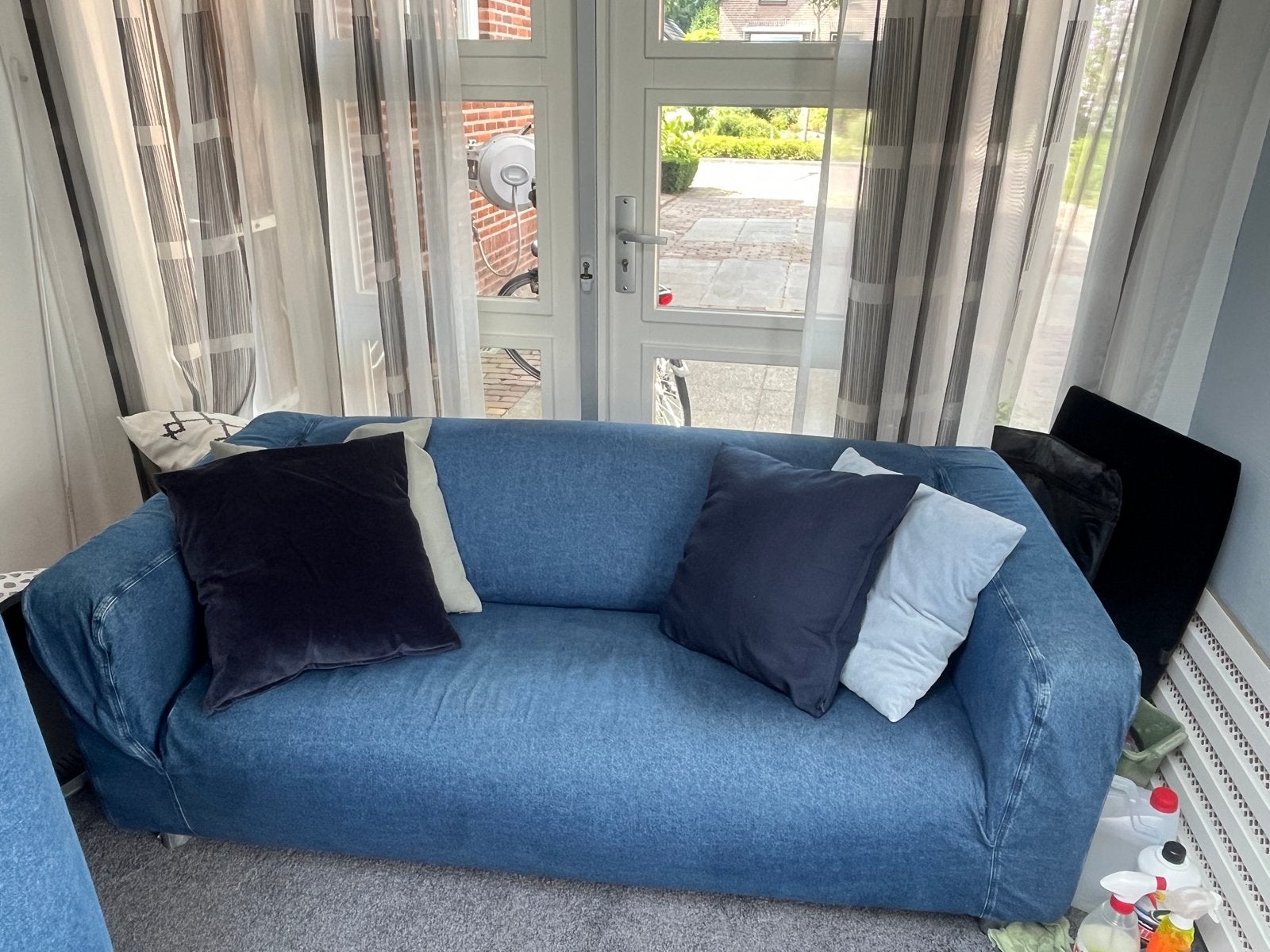 Klippan bank met denimhoes, Ophalen, 75 tot 100 cm, Tweepersoons, 150 tot 200 cm