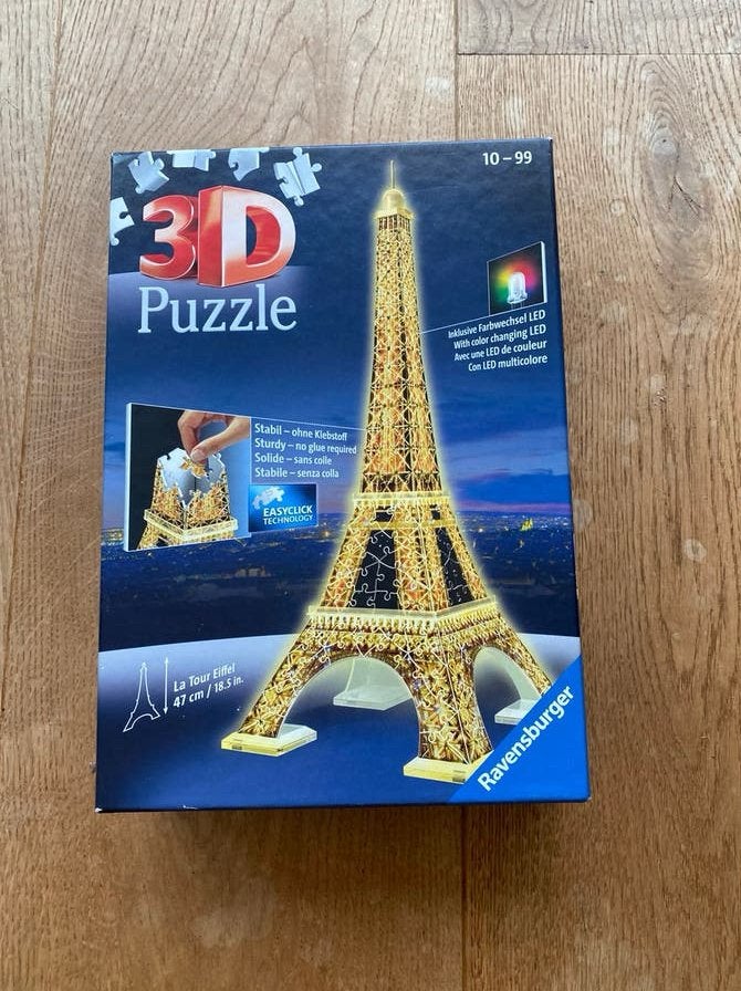 3D Eiffeltoren puzzel met licht!, Hobby en Vrije tijd, Denksport en Puzzels, Ophalen of Verzenden, Minder dan 500 stukjes, Zo goed als nieuw