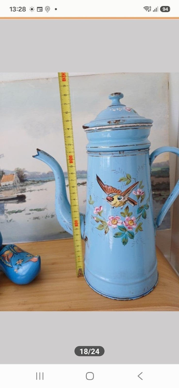 Franse blauwe koffiepot met dik opgelegde putter, Ophalen of Verzenden
