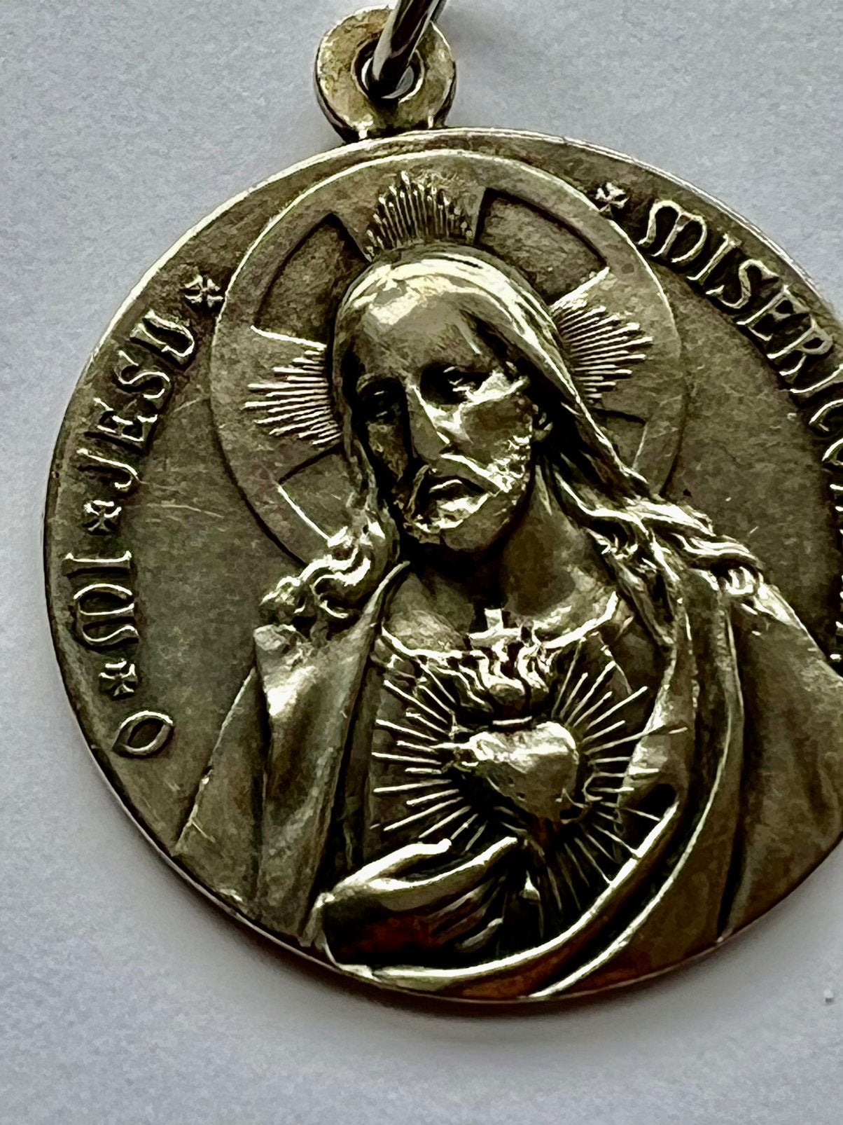 Grote Antieke Devotiemedaille Heilig Hart  jezus Verzilverd, Ophalen of Verzenden