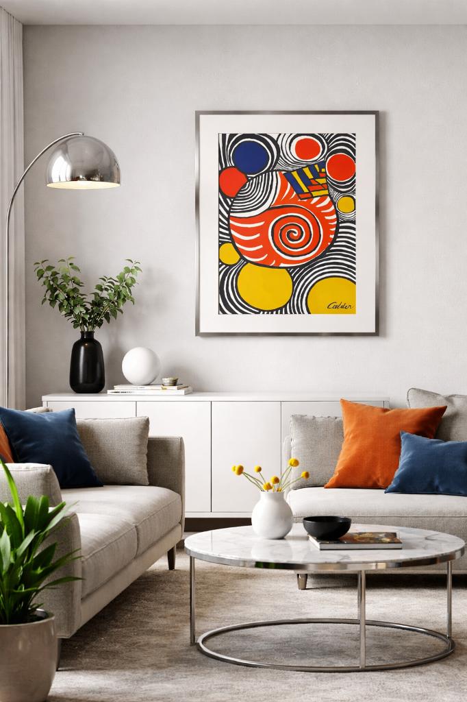 Alexander Calder kleuren compositie in moderne lijst, Ophalen