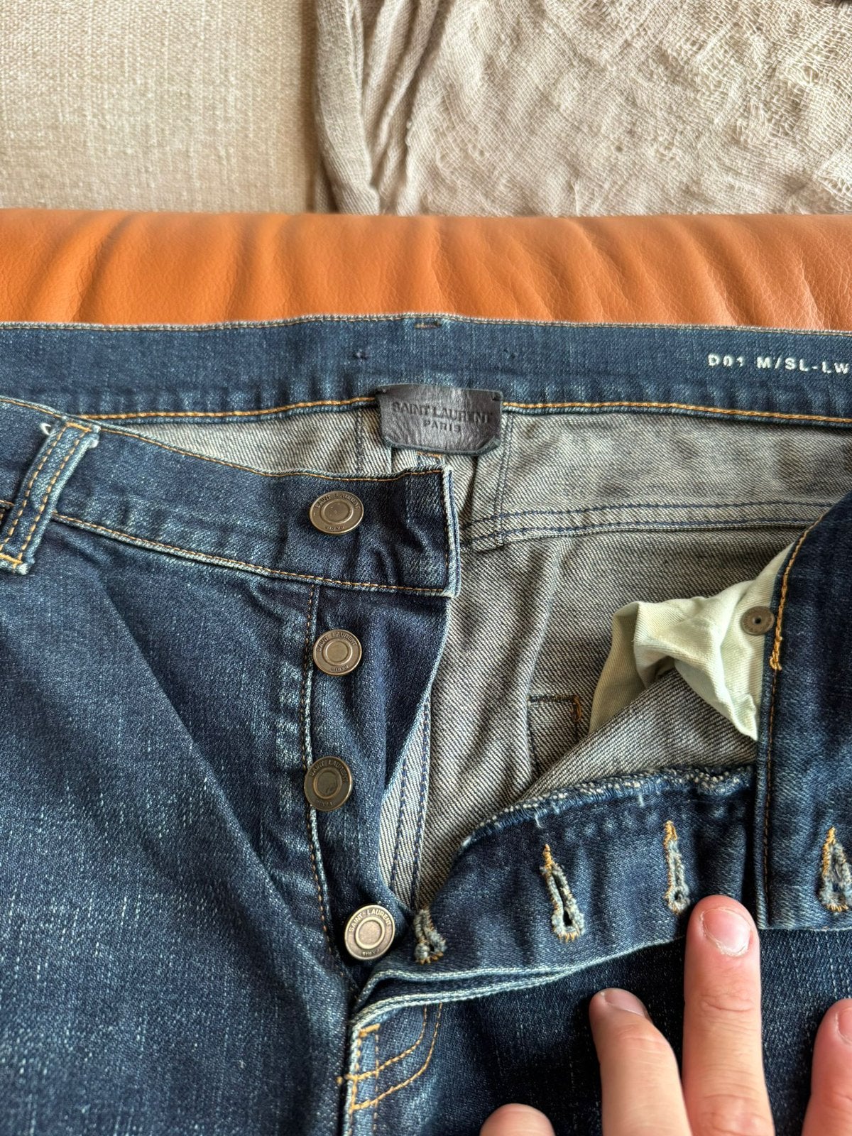Heren broek Saint Laurent maat L, Ophalen of Verzenden, Zo goed als nieuw, Blauw, W36 - W38 (confectie 52/54)