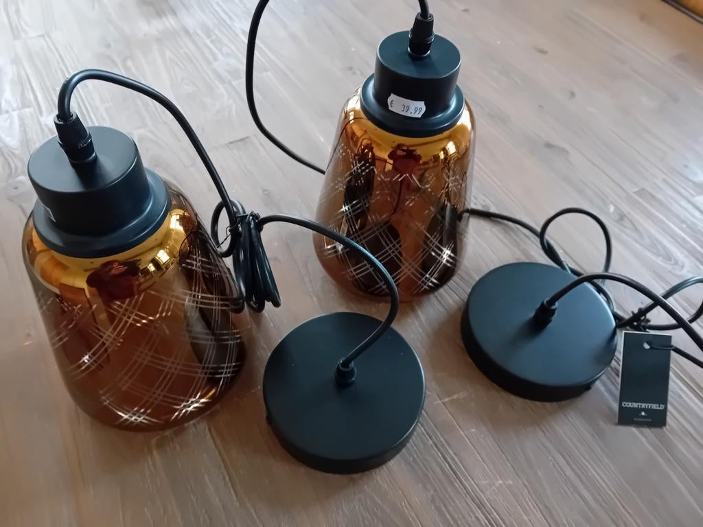 PTMD lampen (Doreen), twee stuks, nieuw, goud / brons, Huis en Inrichting, Ophalen of Verzenden, Nieuw, Glas