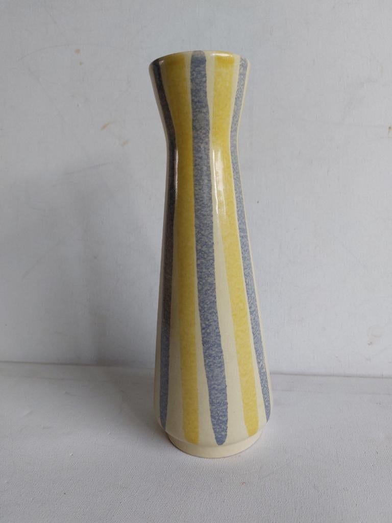 Vintage  Foreign vaas met strepen - geel en blauw, Antiek en Kunst, Ophalen of Verzenden
