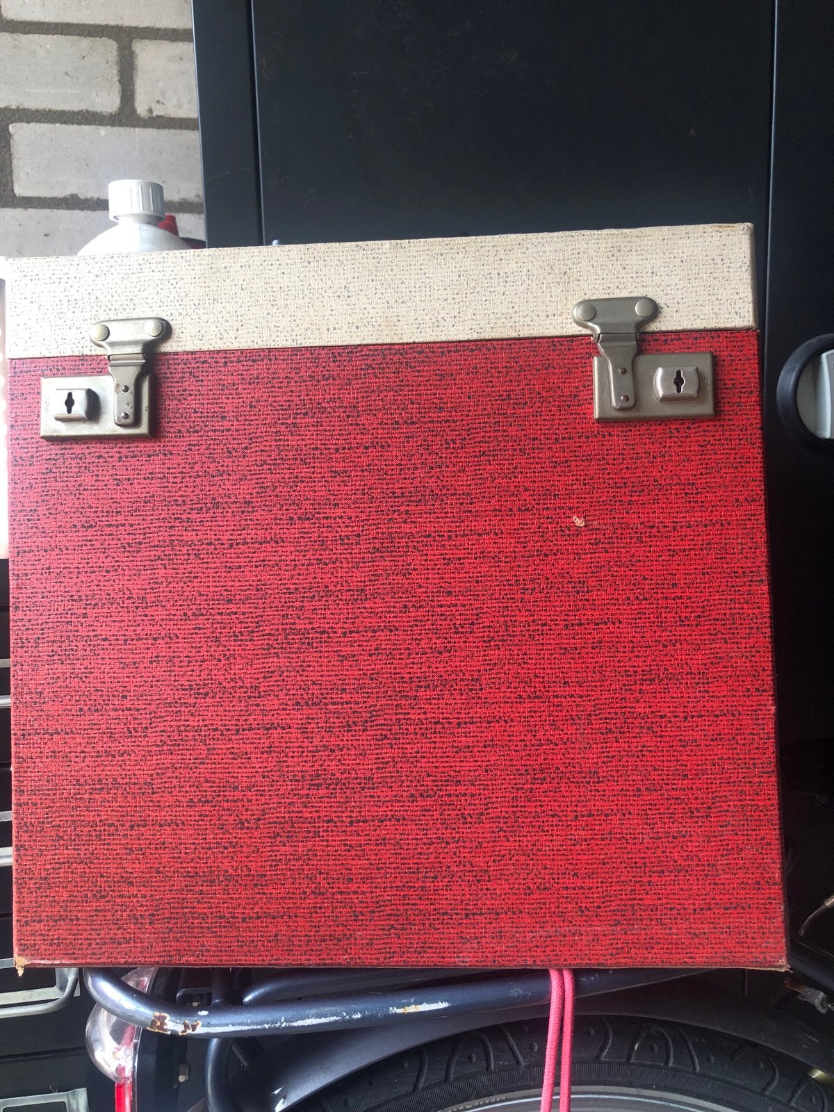 Vintage Platenkoffer voor Langspeelplaten - Rood/Wit, Cd's en Dvd's, Vinyl | Overige Vinyl, Ophalen of Verzenden, Gebruikt