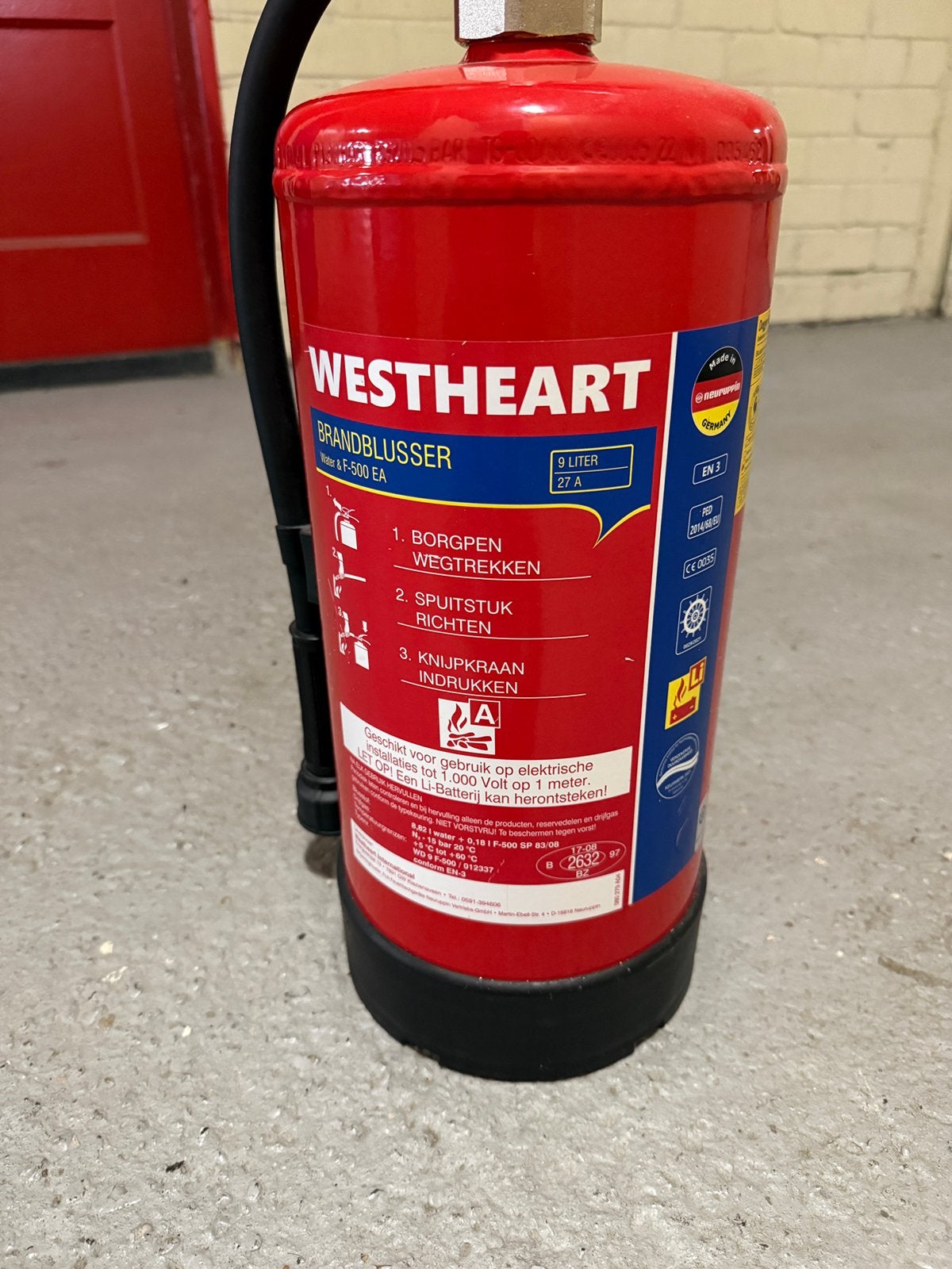 Westheart 9L F-500 brandblusser, Ophalen, Zo goed als nieuw, Brandblusser