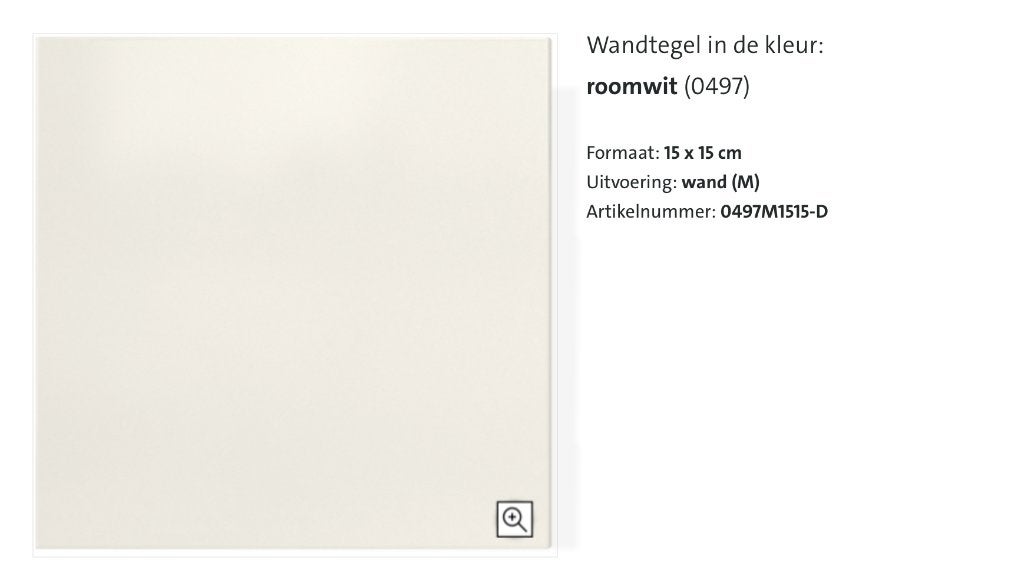 Mosa wandtegels 15x15cm roomwit (Mosa code 0497), Ophalen, Nieuw, Minder dan 20 cm, Minder dan 20 cm