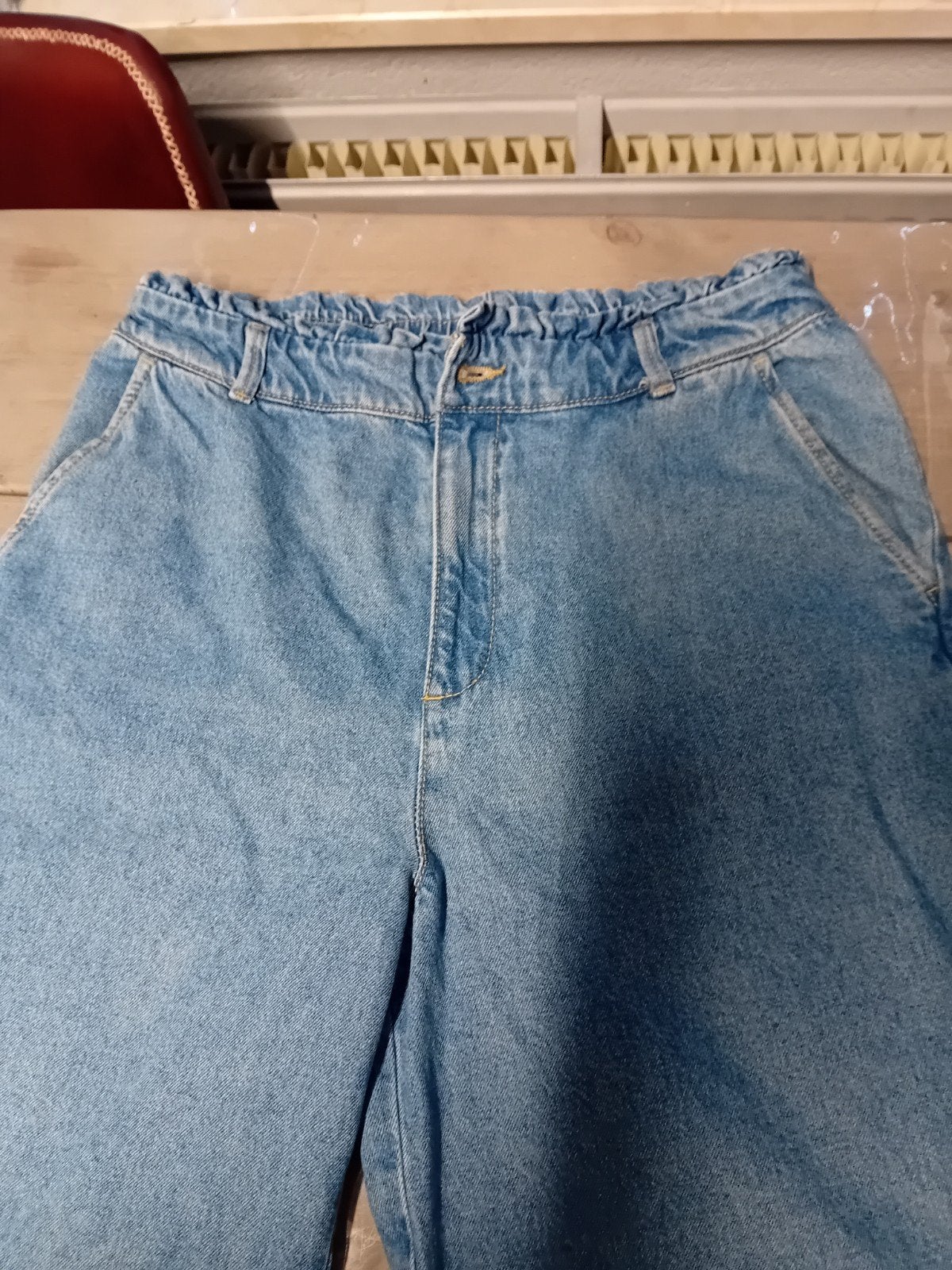 Mooie boven de enkel spijkerbroek  wijd maat L, Ophalen, Zo goed als nieuw, Blauw, W30 - W32 (confectie 38/40)