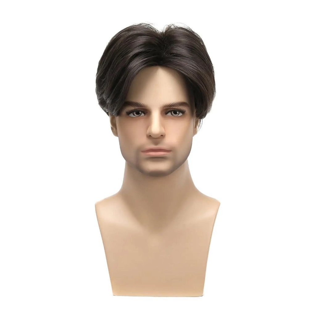Bruine Korte Heren Pruik Met Scheiding Mannen Haarstuk Haren, Verzenden, Nieuw, Pruik of Haarverlenging