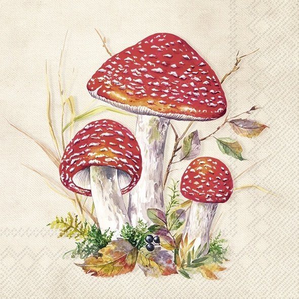 servetten per stuk paddenstoelen, voor hobby en decoupage, Nieuw, Meerkleurig, Papier of Karton, Overige merken