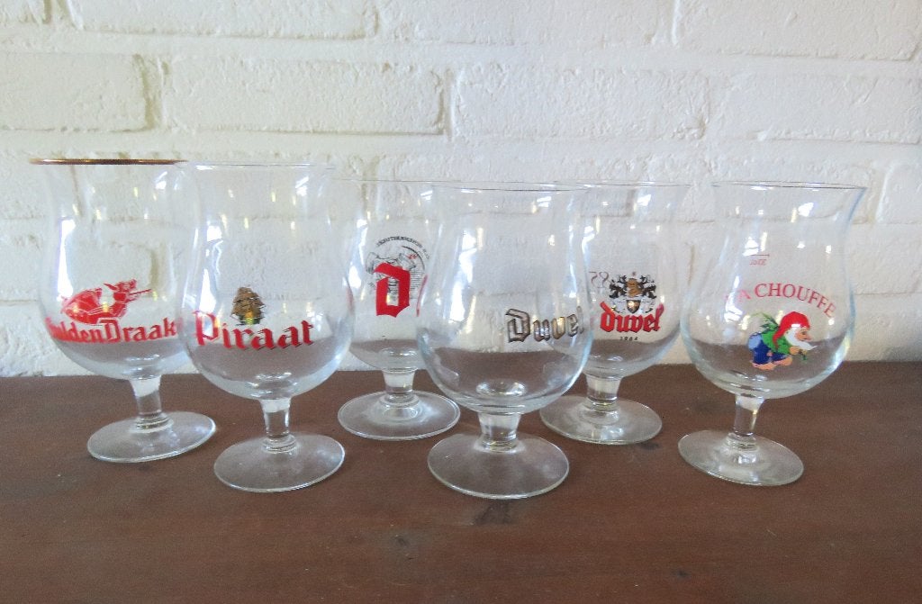 6 mooie Belgische bierglazen, Verzamelen, Ophalen, Zo goed als nieuw, Glas of Glazen, Overige merken