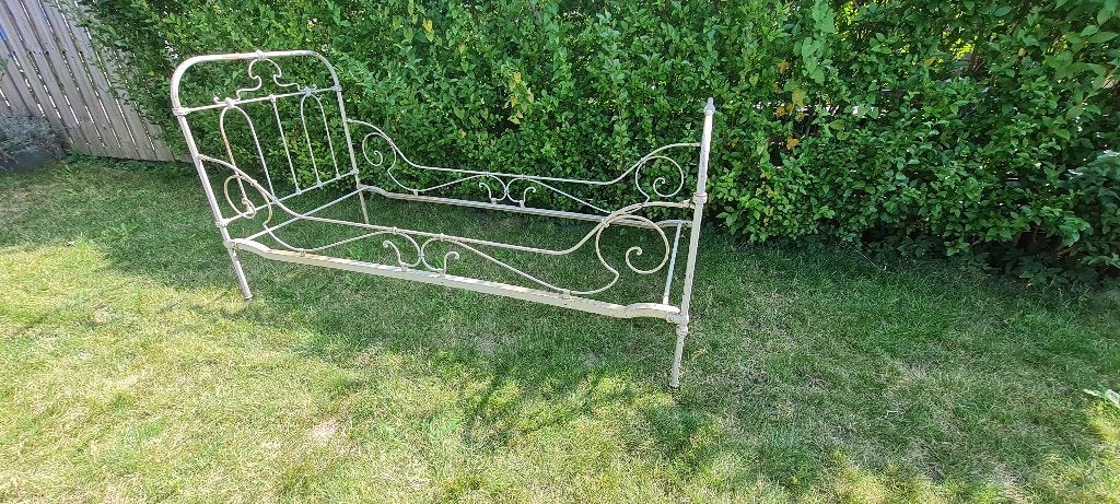 Bed, Prachtig Antiek Metalen Bed (Demontabel) 180 x 90 cm, Ophalen, Frans broccante, Gebruikt, Eenpersoons