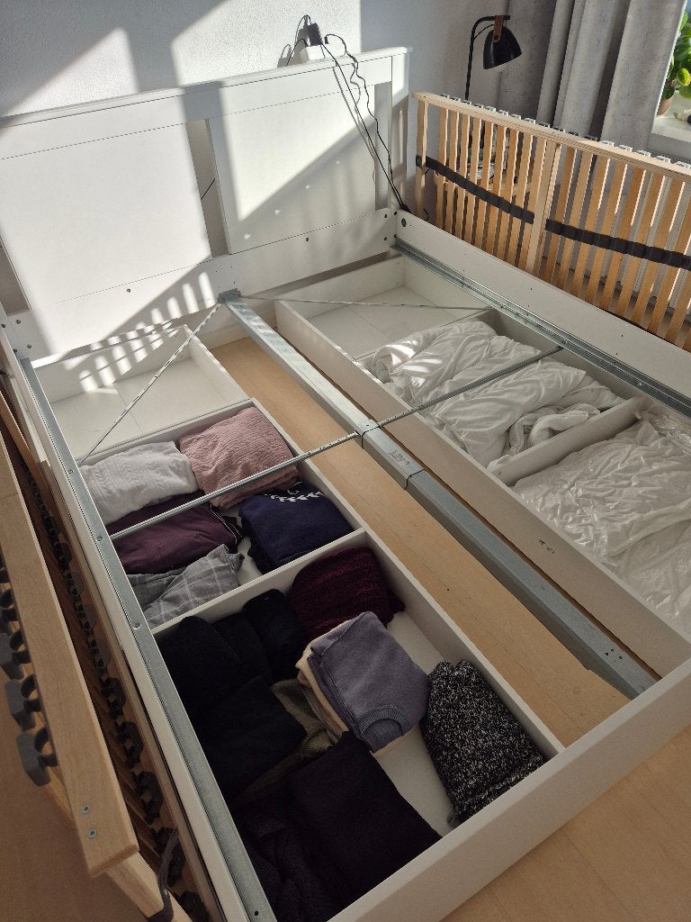 IKEA SONGESAND Bedframe met 4 bedlades, Ophalen, Tweepersoons, Zo goed als nieuw, 180 cm