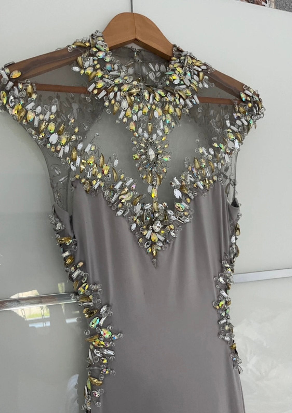 Spectaculaire Tony Bowls Galajurk - Grijs-Taupe met Kristall, Galajurk, Ophalen of Verzenden, Maat 36 (S), Grijs