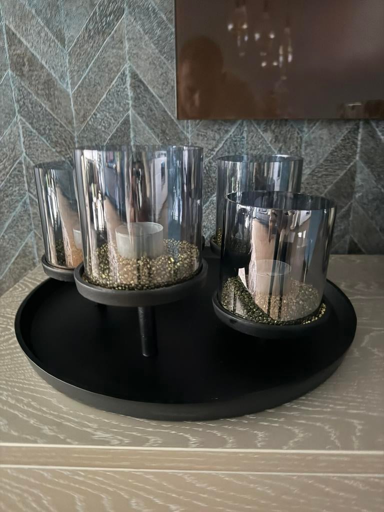 Riviera Maison waxine lichtjes plateau, Ophalen, Overige materialen, Zwart, Zo goed als nieuw