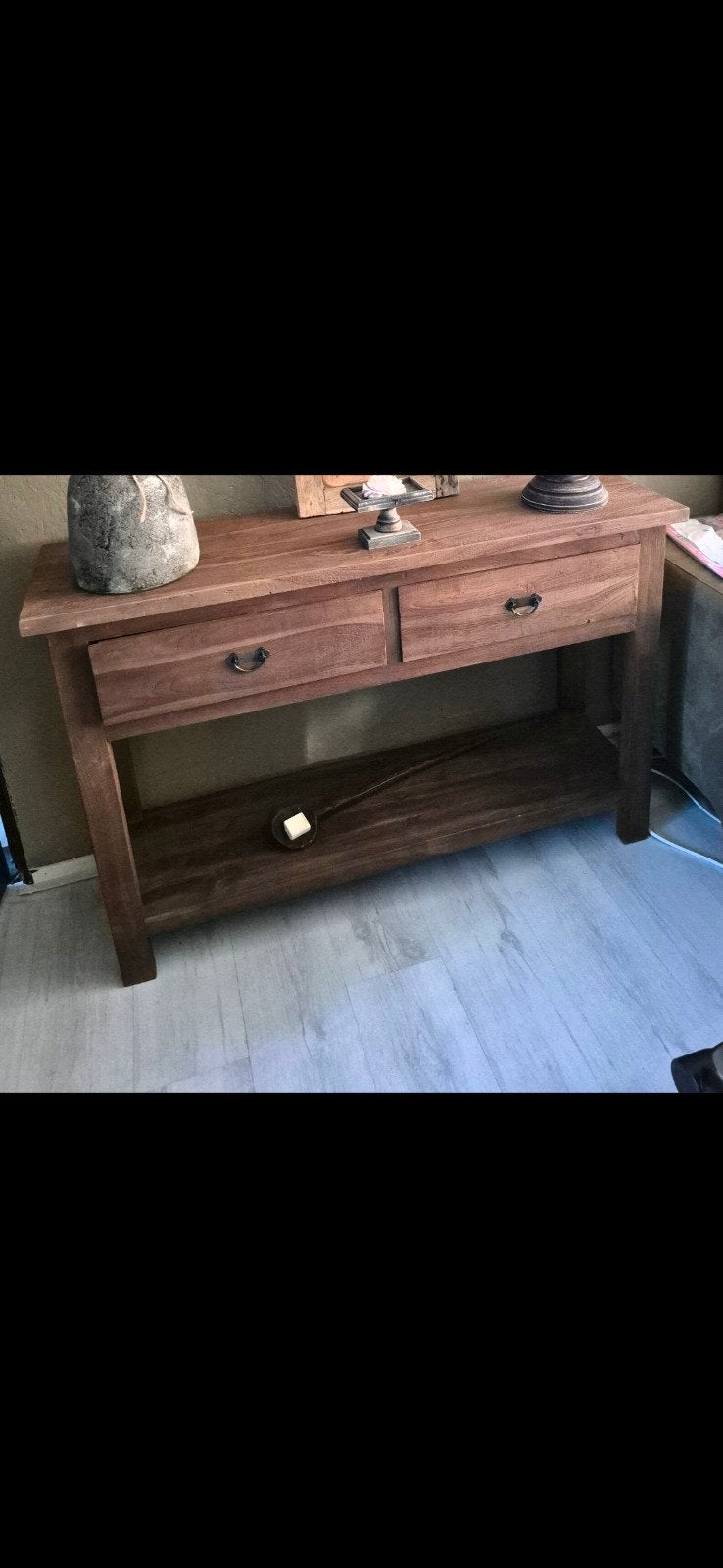 Massief houten sidetable met lades en plank, Huis en Inrichting, Ophalen, Gebruikt, Landelijk, Rustiek, 75 cm of meer