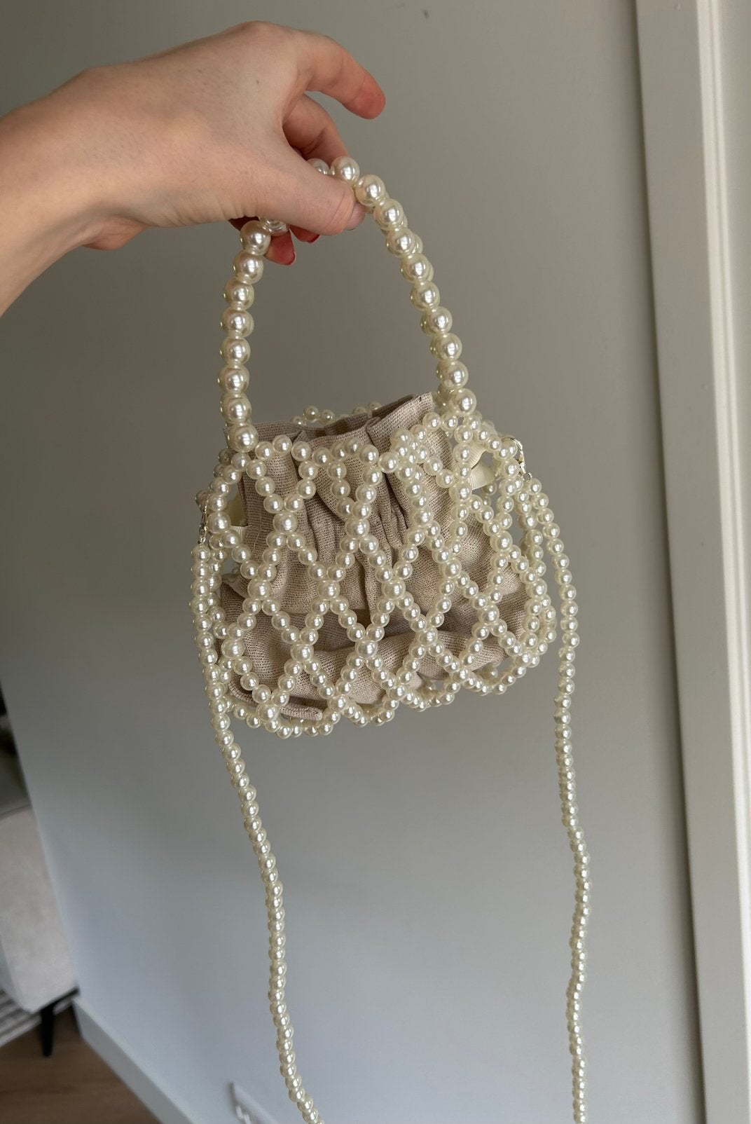 Nieuw! Leuk handtasje met parels, Sieraden, Tassen en Uiterlijk, Tassen | Damestassen, Ophalen of Verzenden, Nieuw, Wit, Handtas