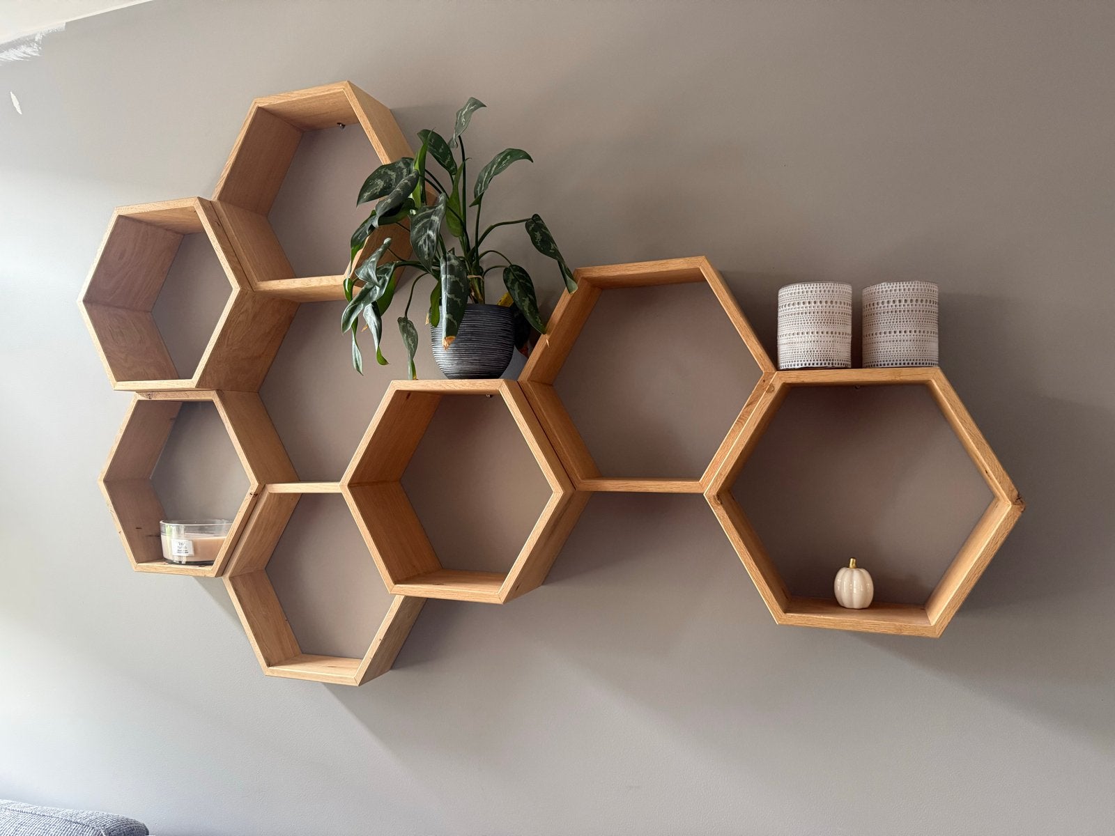 Houten Hexagon wanddecoratie, Ophalen, Zo goed als nieuw