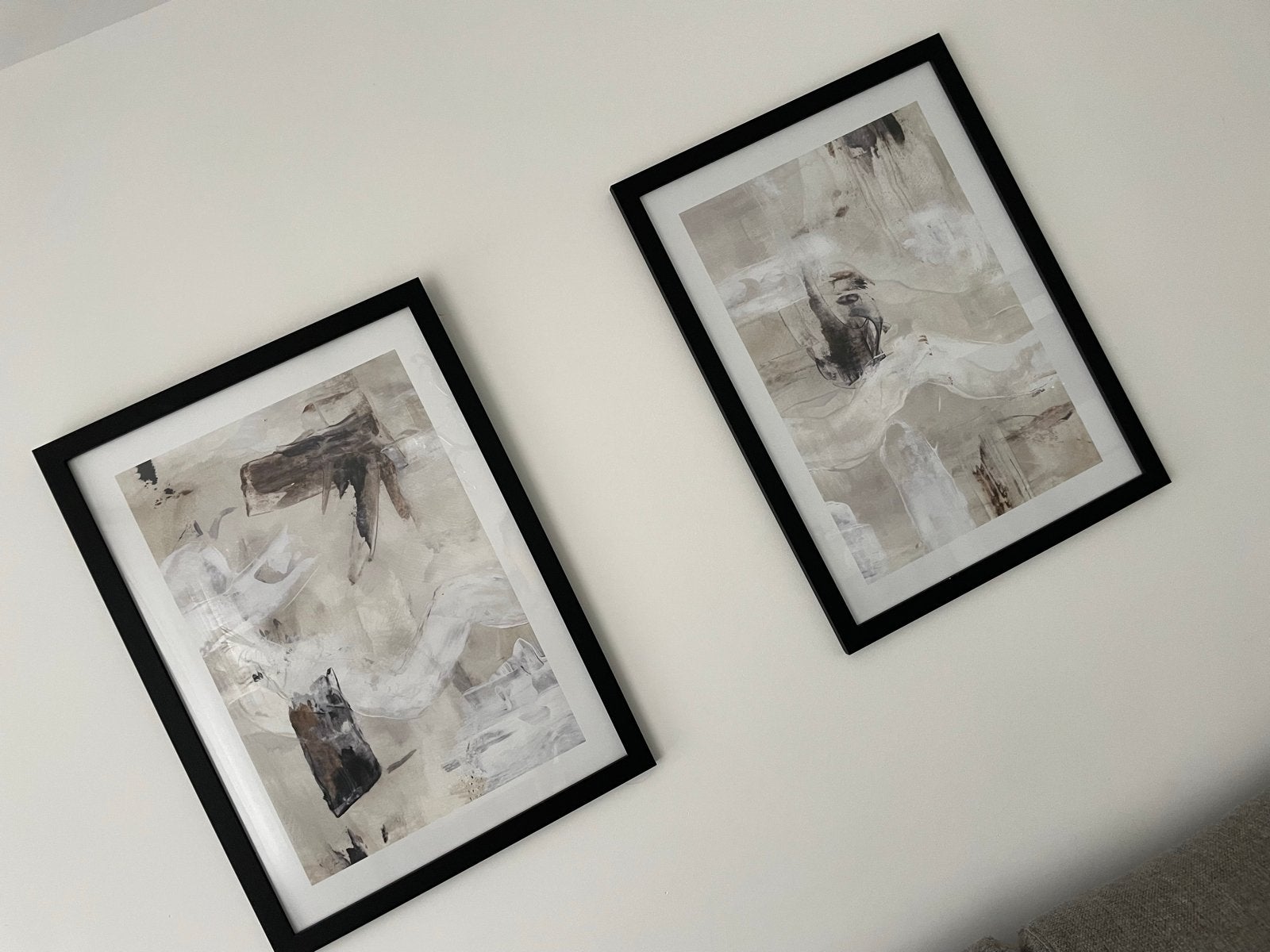 Set van 2 abstracte kunstprints in zwarte lijsten, Ophalen
