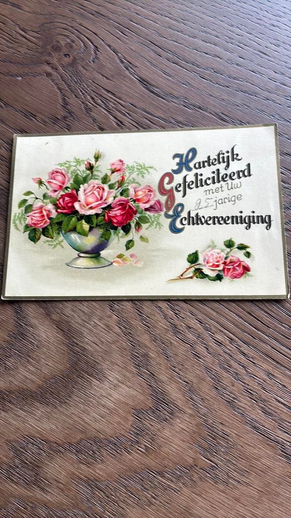 Gefeliciteerd … jarige echtvereeniging.Schaal met rozen, Ophalen of Verzenden, 1920 tot 1940, Gelopen, Overige thema's