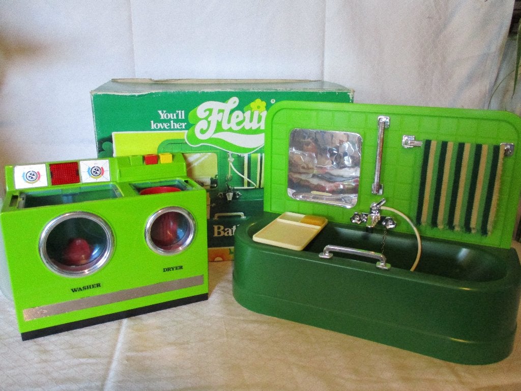 (👉ﾟヮﾟ)👉 Vintage Fleur Wasmachine 7813 & Bad 2380 ., Kinderen en Baby's, Speelgoed | Poppenhuizen, Ophalen of Verzenden, Gebruikt