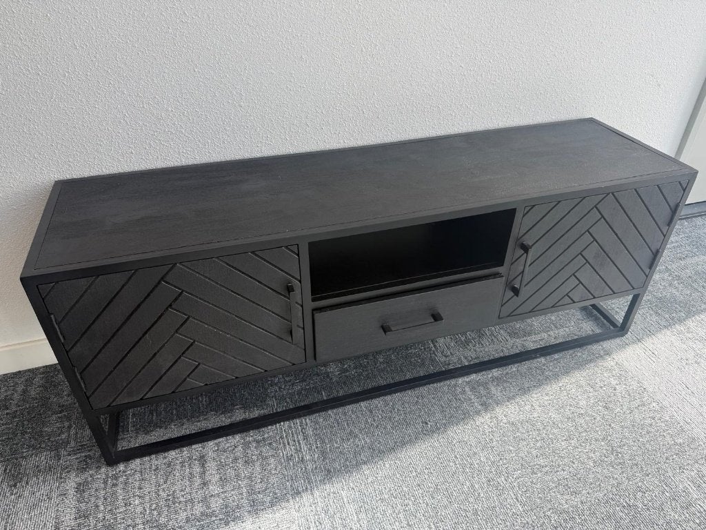 Zwart TV-meubel visgraat 150 cm – nette staat, Ophalen, 150 tot 200 cm, Zo goed als nieuw, Minder dan 100 cm