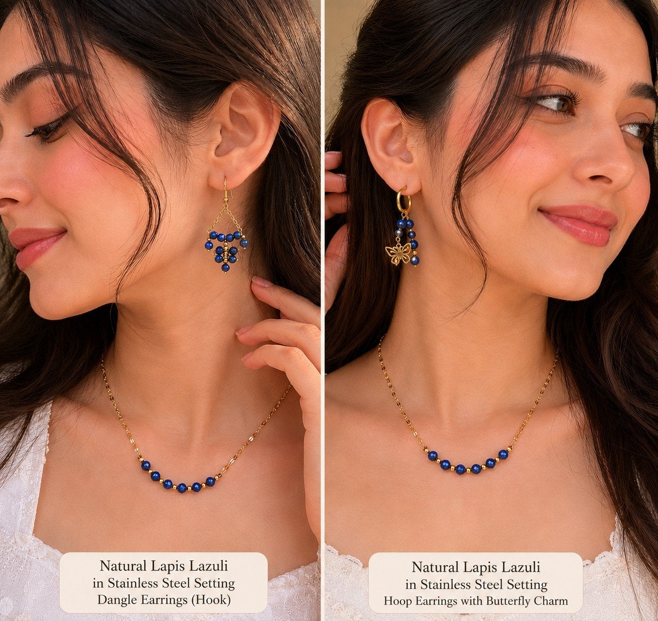 Lapis Lazuli Sieraden Set: Oorbellen & Verstelbare Ketting, Blauw, Nieuw, Verstelbaar, Ophalen of Verzenden