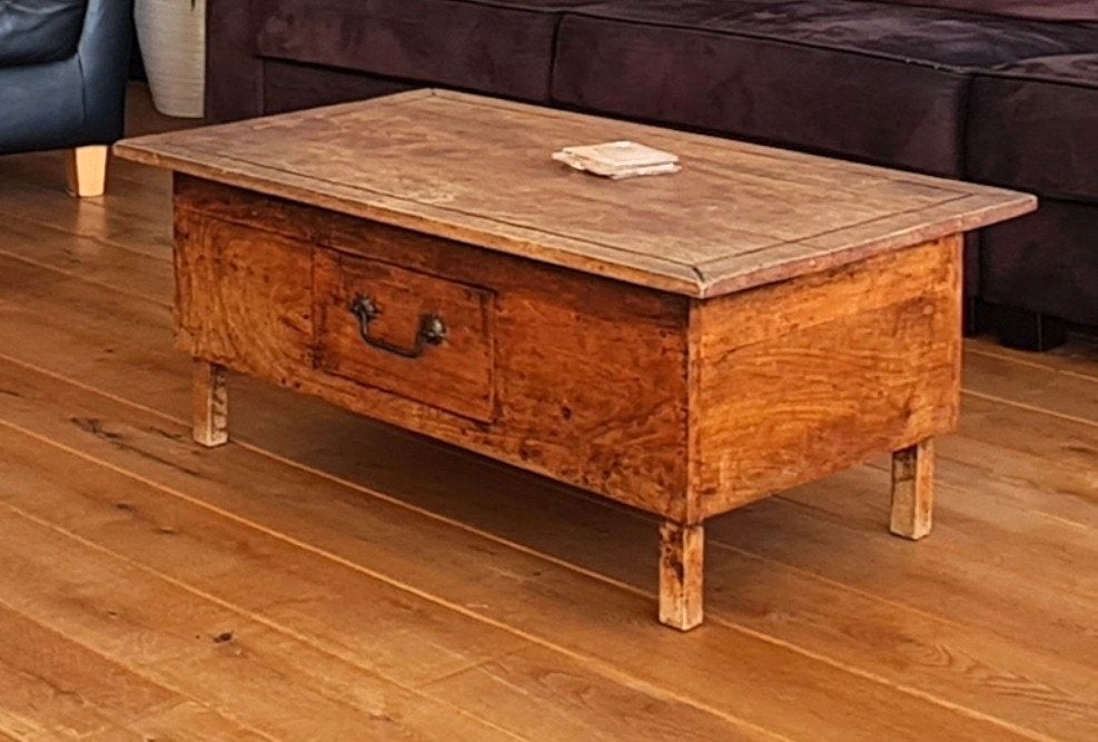 Teakhouten Salontafel 60x90 cm met Lade, Ophalen, Gebruikt, 100 tot 150 cm, Teakhout