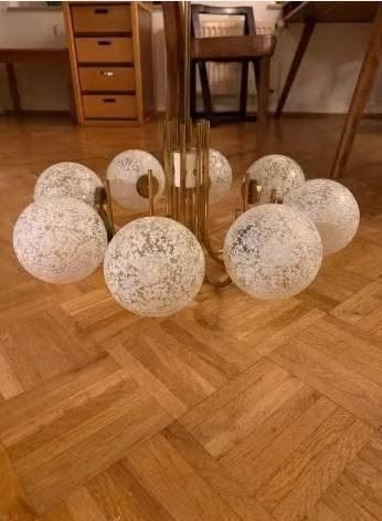 vintage kroonluchter hanglamp sputnik mid-century, Ophalen, Gebruikt, Glas, Mid-century