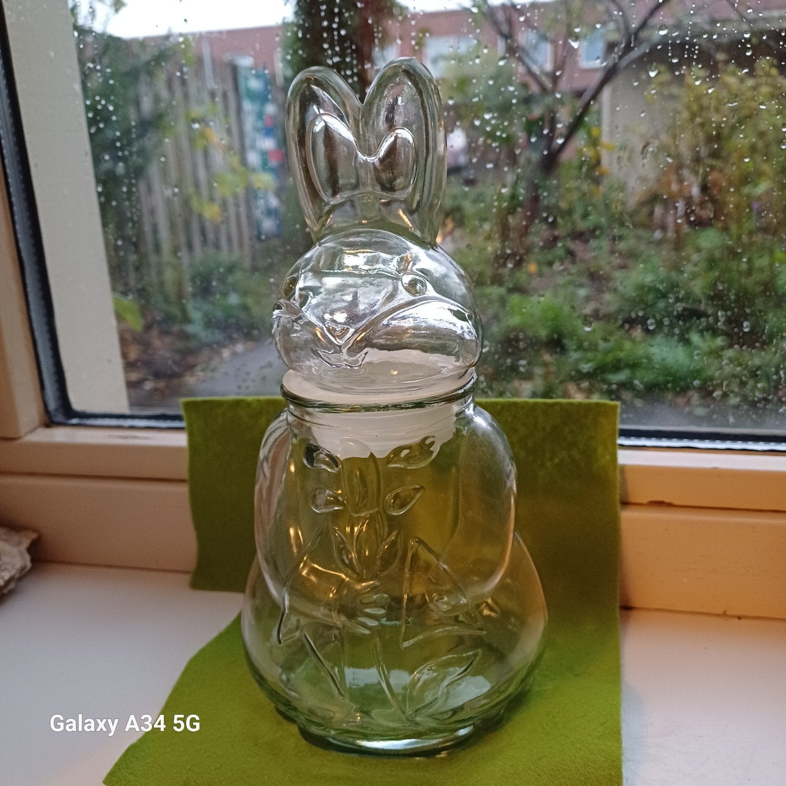 Glazen konijnenpot met deksel - Decoratief en functioneel, Ophalen of Verzenden, Zo goed als nieuw, Glas, Landelijk