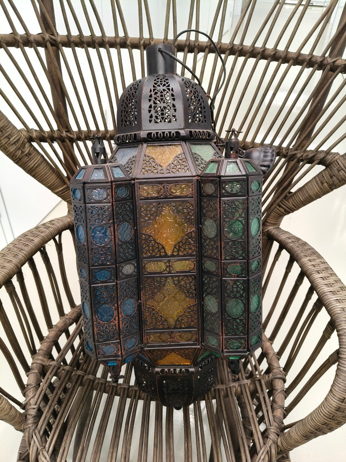 Oosterse Marokkaanse Lantaarn met Gekleurd Glas, Ophalen of Verzenden