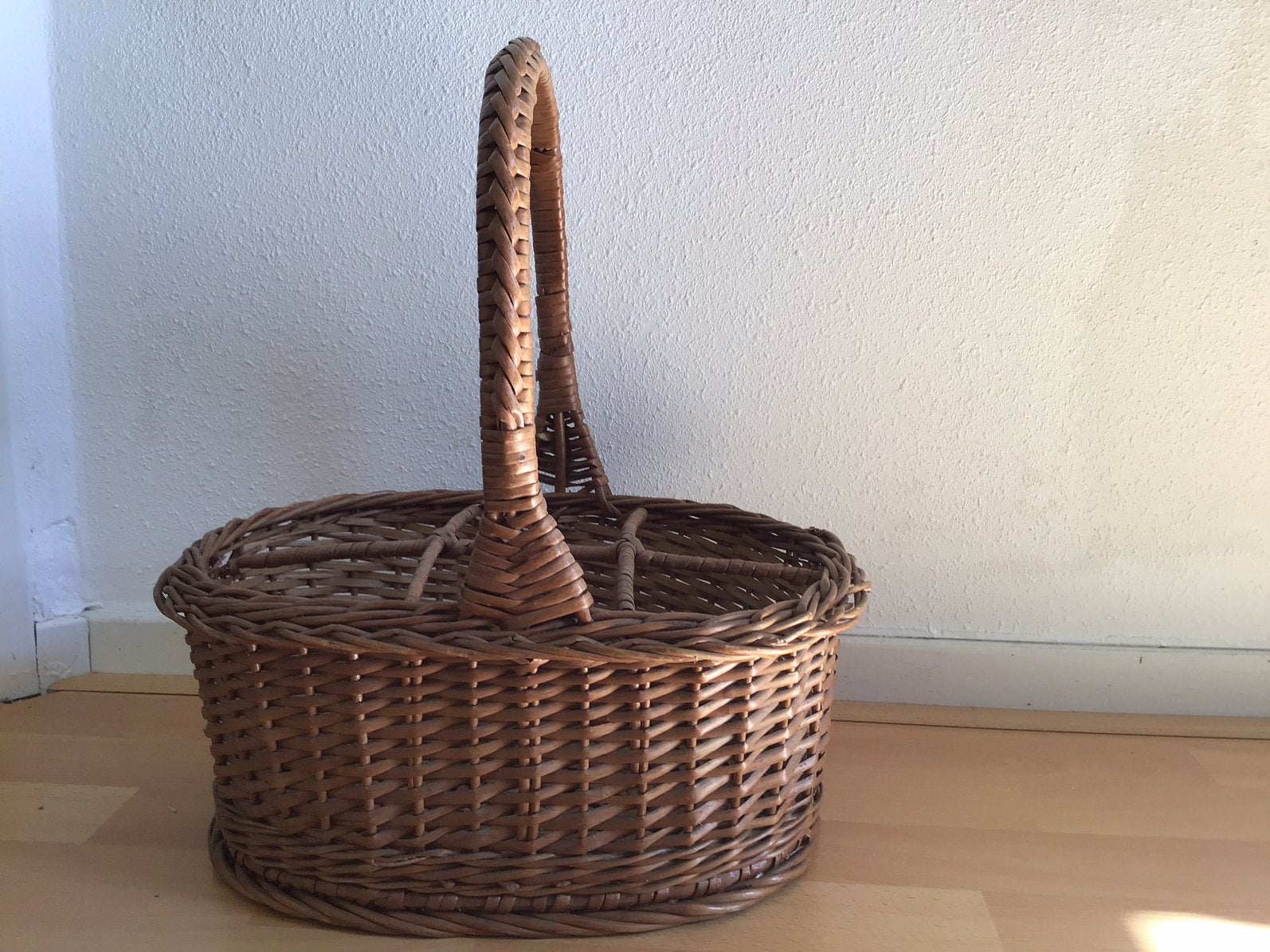 Vintage rieten flessenmand voor 6 flessen., Ophalen of Verzenden, Zo goed als nieuw, Rechthoekig, Riet