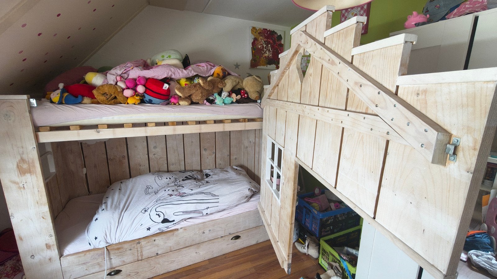 Stevig zelfgemaakt bed 90x200 met 3 slaapplekken, Ophalen, Gebruikt, 90 cm, Tweepersoons