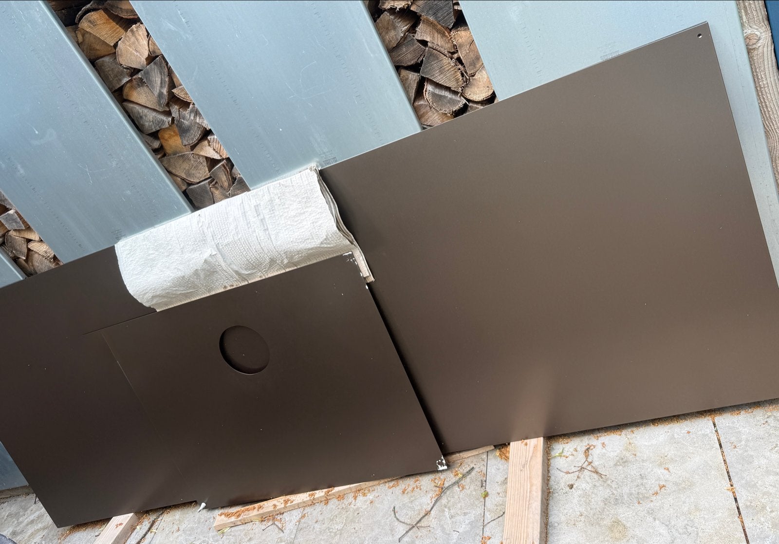 Anodic brons gecoate platen; decoratie, achter (hout)kachel, Doe-het-zelf en Verbouw, Metalen, Ophalen, Nieuw, Overige metalen