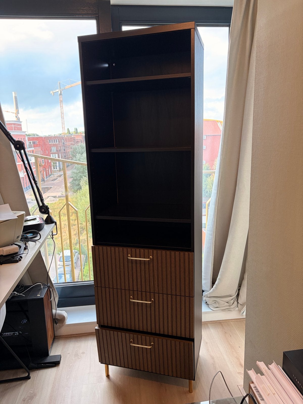 IKEA Besta kast zwartbruin met Björköviken lades, Huis en Inrichting, Ophalen, Gebruikt, 200 cm of meer, Eikenhout