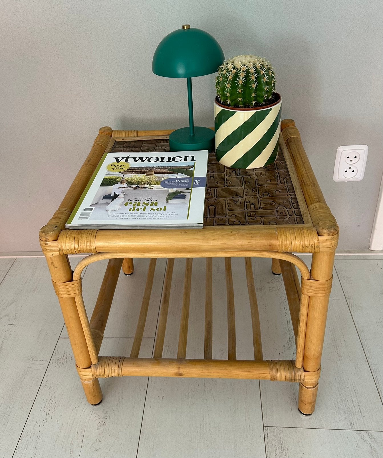 Vintage rotan bijzettafel/salontafel zie ℹ️, Ophalen, Vierkant, Vintage