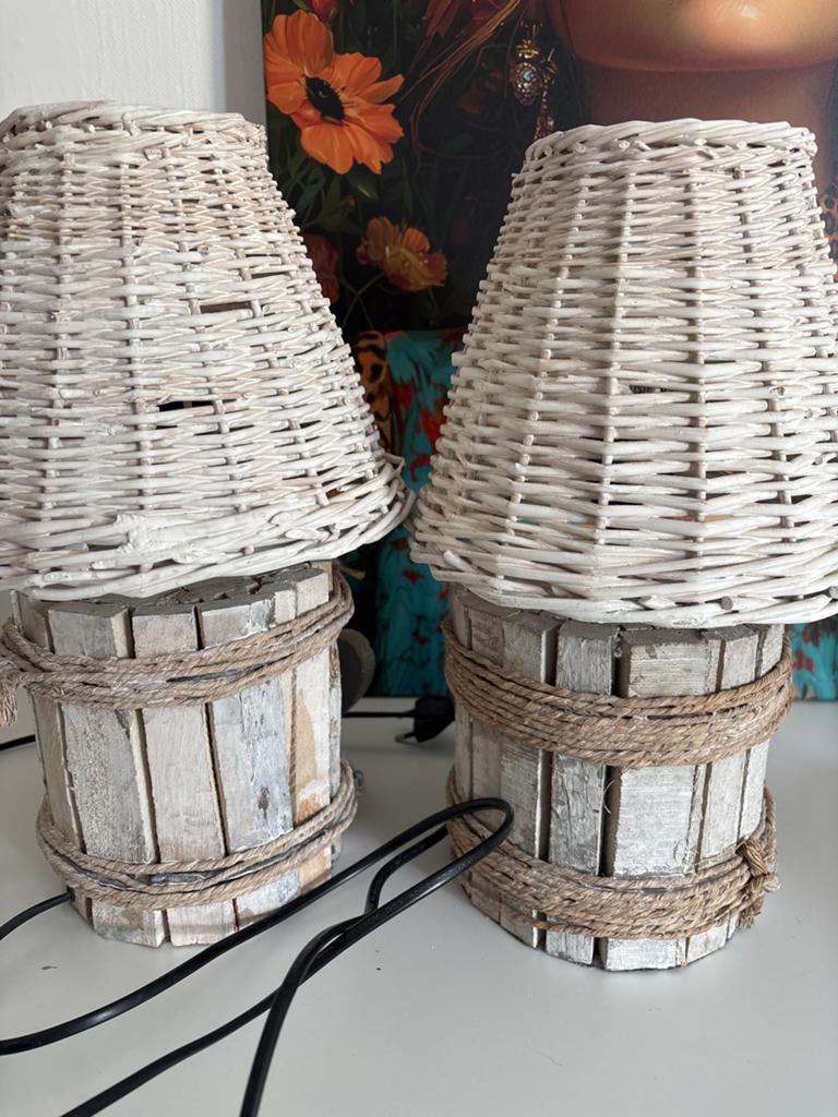 Set van 2 rustieke tafellampen met rieten kap, Ophalen, Gebruikt, Landelijk, Minder dan 50 cm