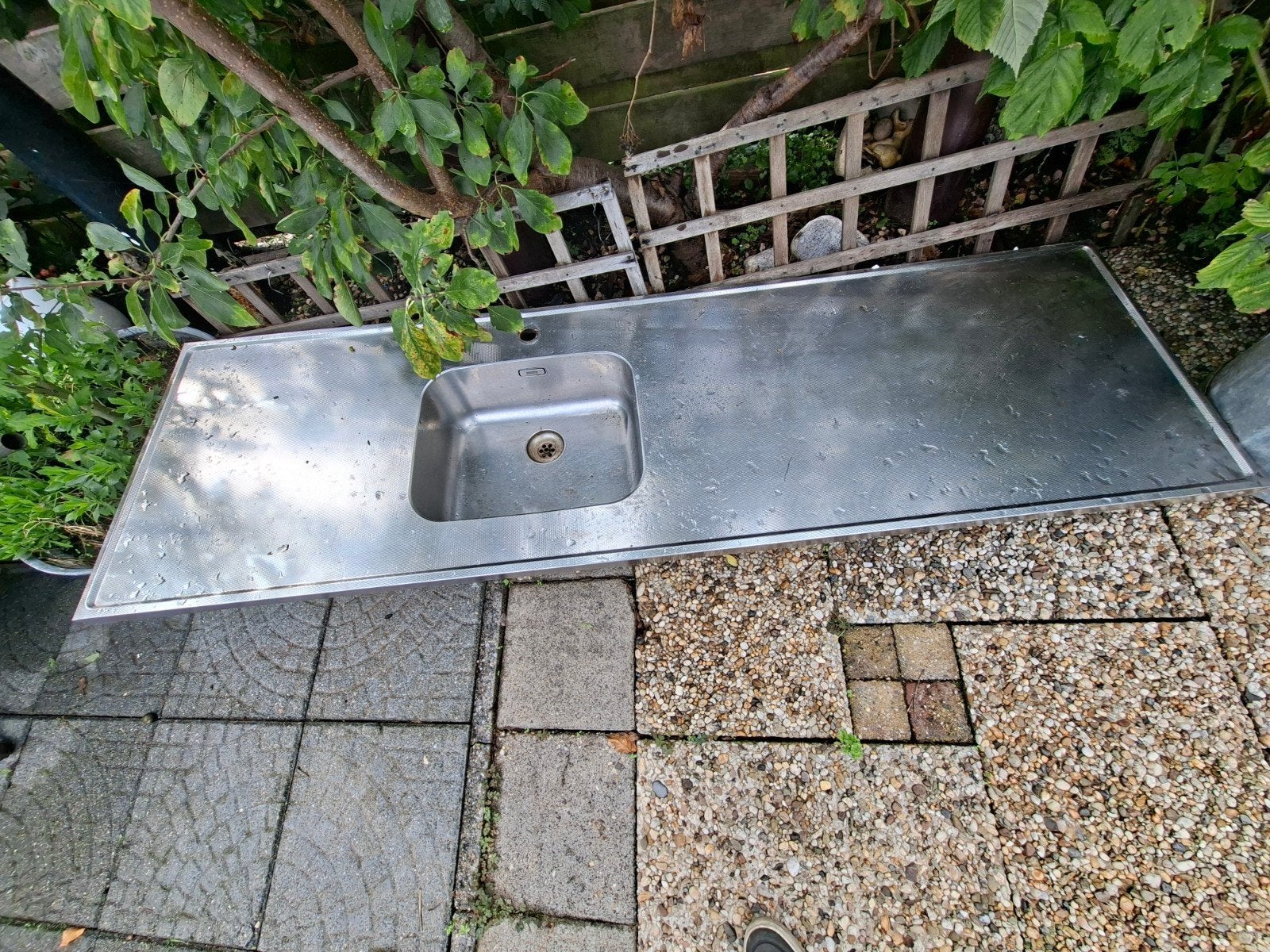 RVS aanrechtblad met spoelbak - 201x60 cm, Ophalen, Zilver, Metaal, Overige merken