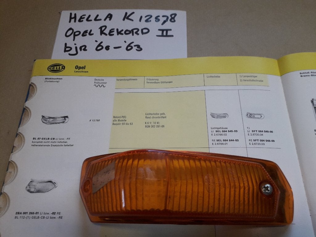 Opel Rekord knipperlichtglas Hella (n.o.s.) bjr. 1960-63., Ophalen of Verzenden, Oldtimer onderdelen
