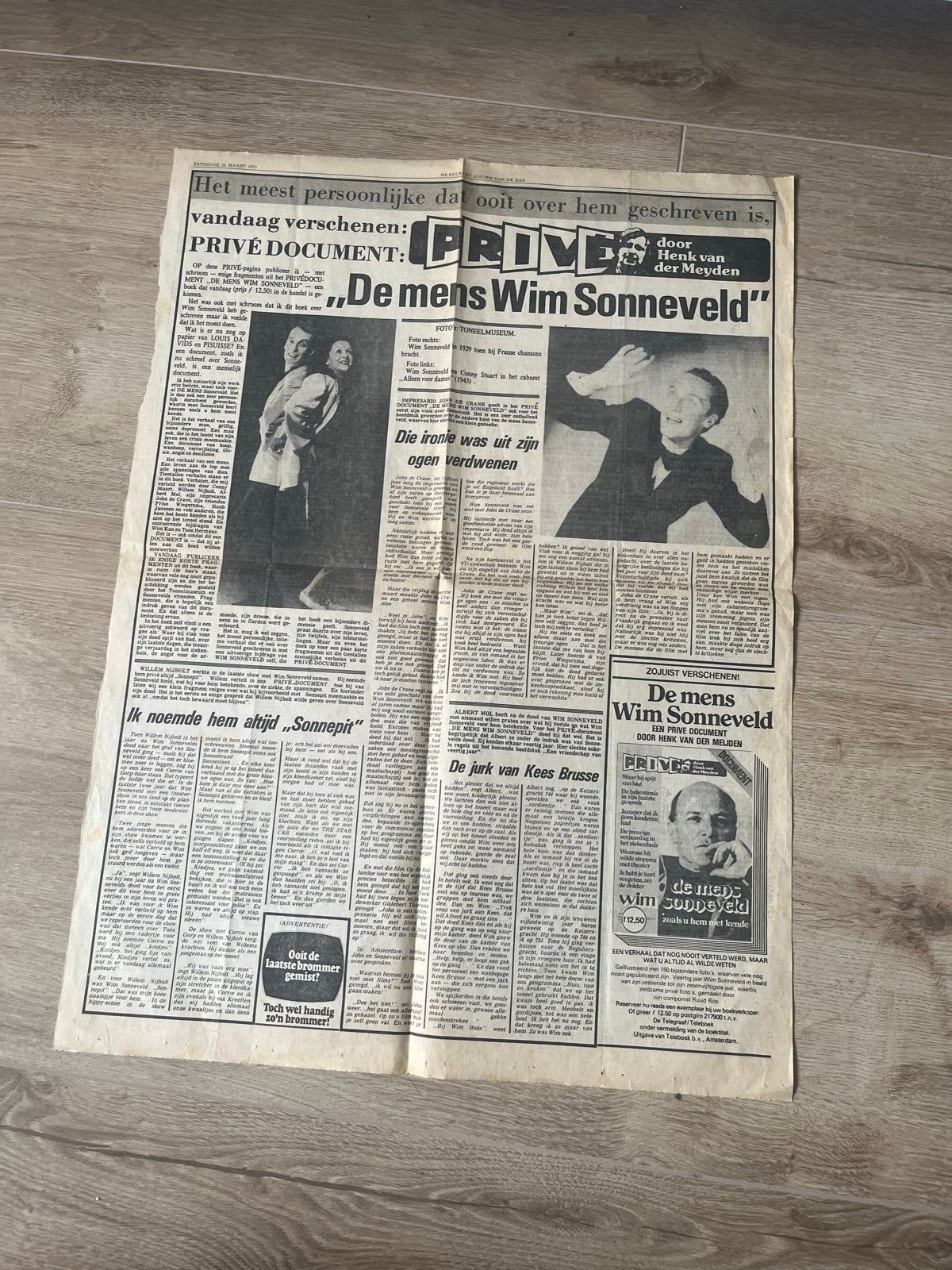 Prive Document: De mens Wim Sonneveld, Boeken, Tijdschriften en Kranten, Ophalen of Verzenden, Gelezen, Krant