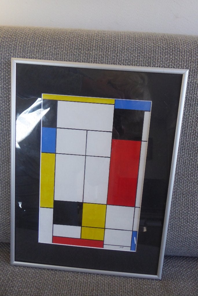 fraaie pastel De Stijl, vlakverdeling wit, rood , blauw geel, Antiek en Kunst, Ophalen of Verzenden