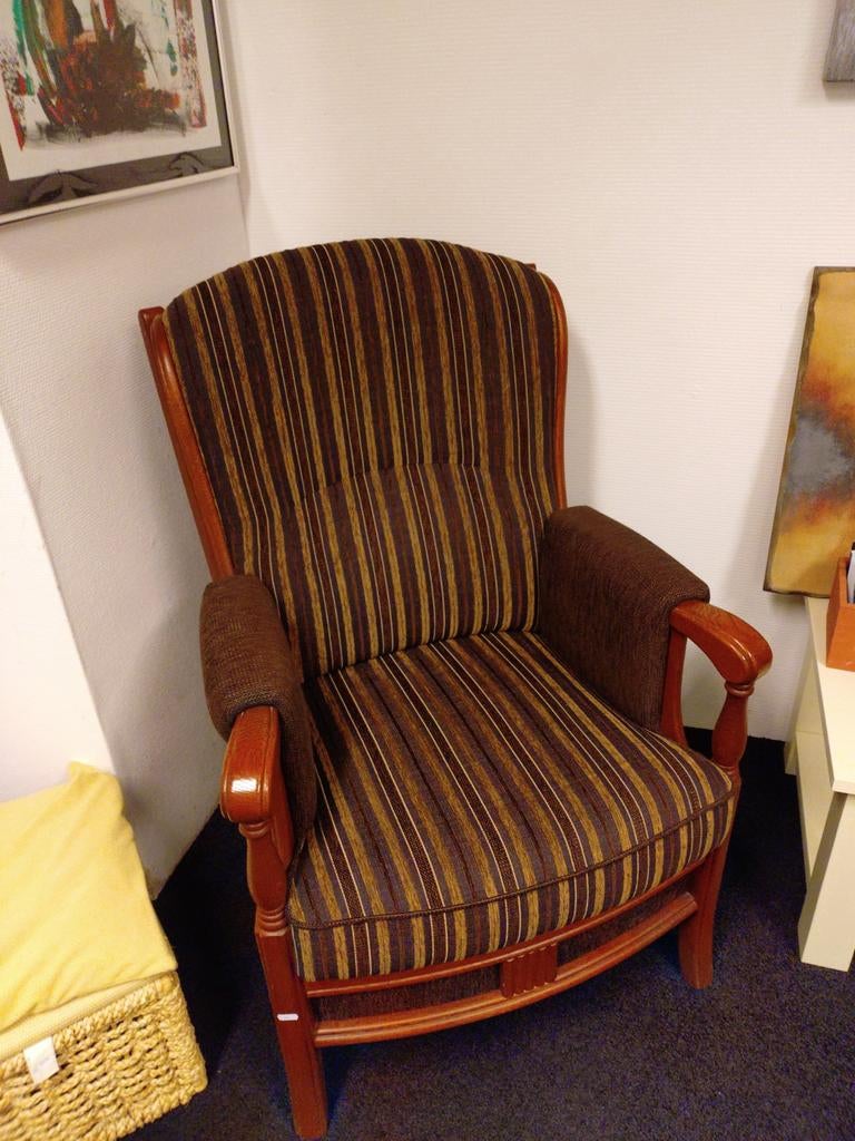Comfortabele dames en herenfauteuil met gestreepte bekleding, Ophalen, Gebruikt, Klassiek, Comfortabel, Onbekend
