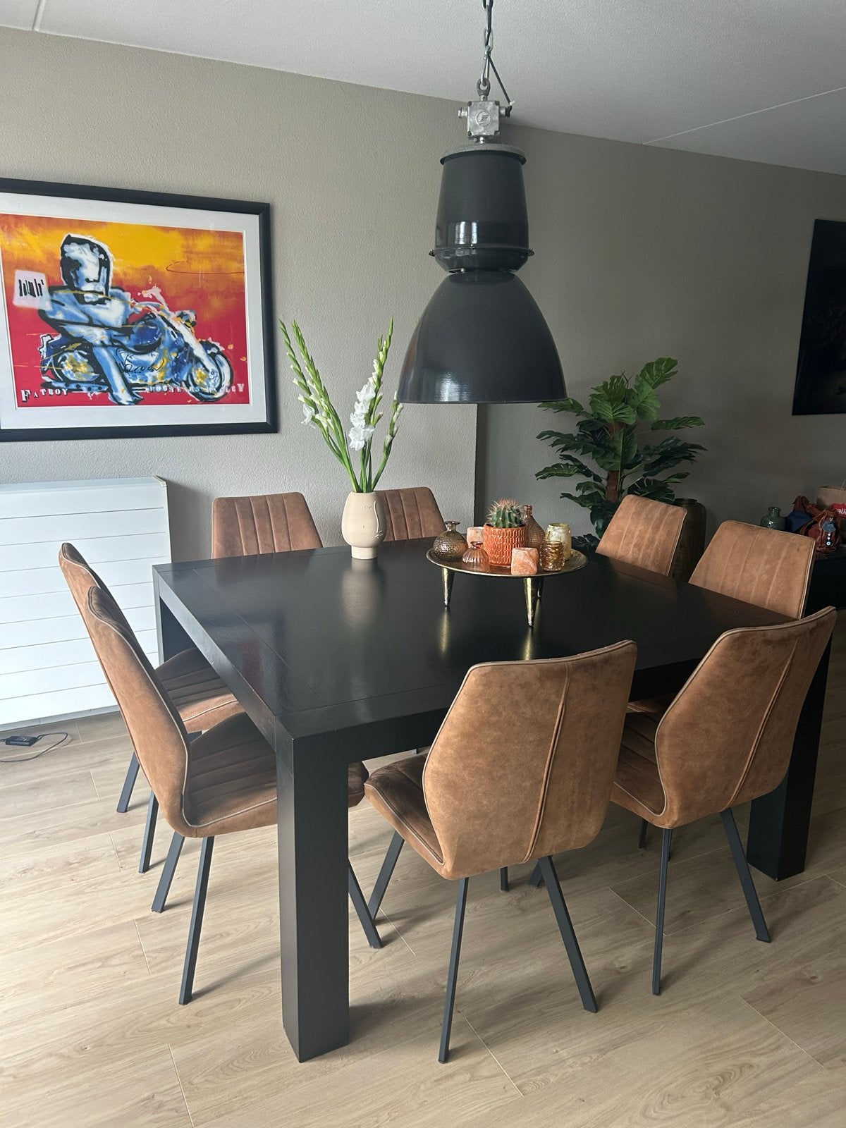 Design eettafel met 8 stoelen - Zwart Amerikaans eiken