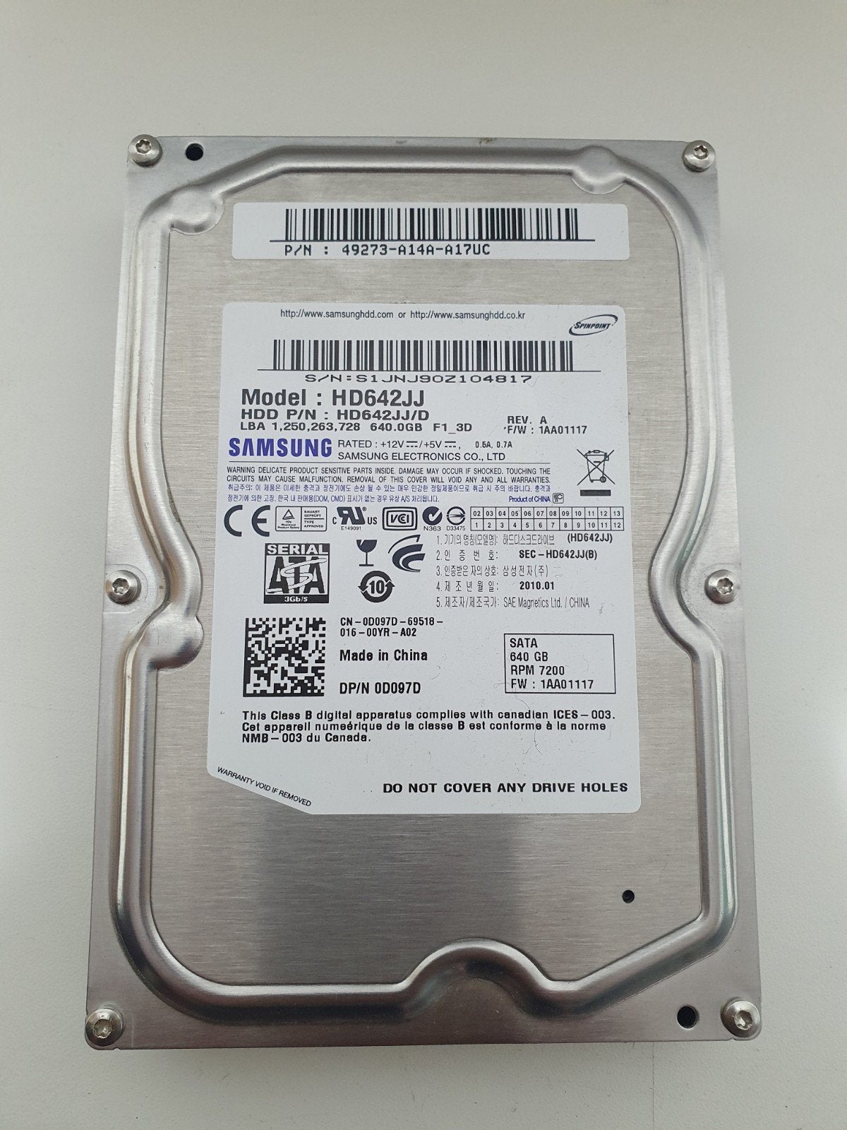 Samsung SpinPoint HD642JJ 640GB 3,5" SATA HDD, Intern, ., Ophalen of Verzenden, Zo goed als nieuw